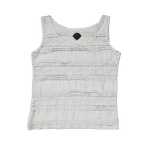 BLANC‎ DU NIL Womens Top White Cotton Cami Sheer Lace Sleeveless T3/40